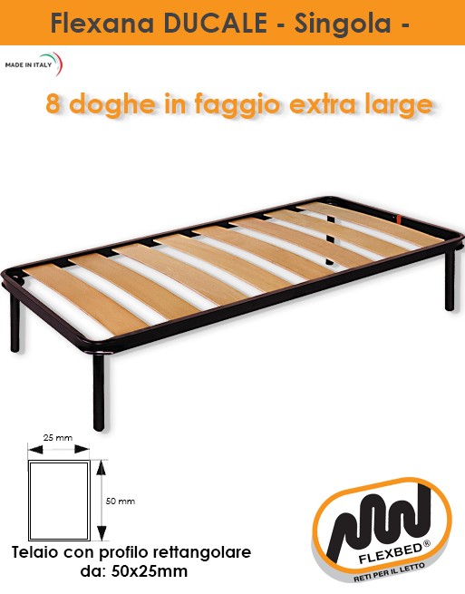 Flexana Ducale Orthopedic bed base with 8 extra large Beech Slats | Made  in Italy